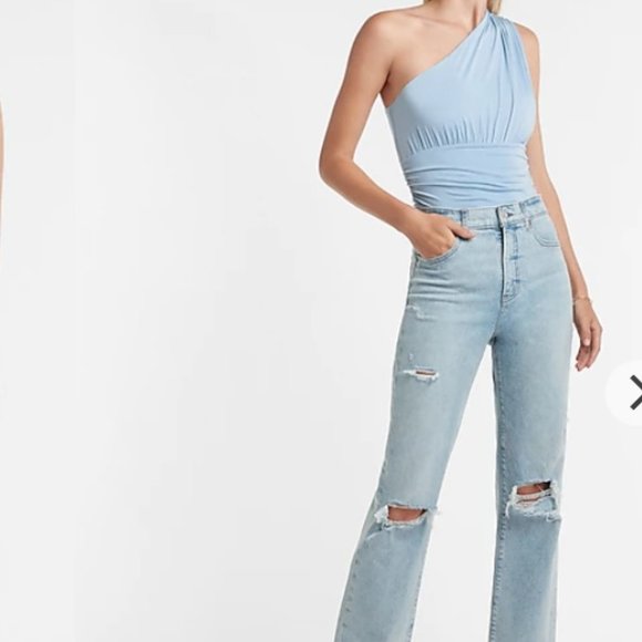 Express Body Contour Double Layer Ruched One Shoulder Thong Bodysuit - Picture 2 of 4